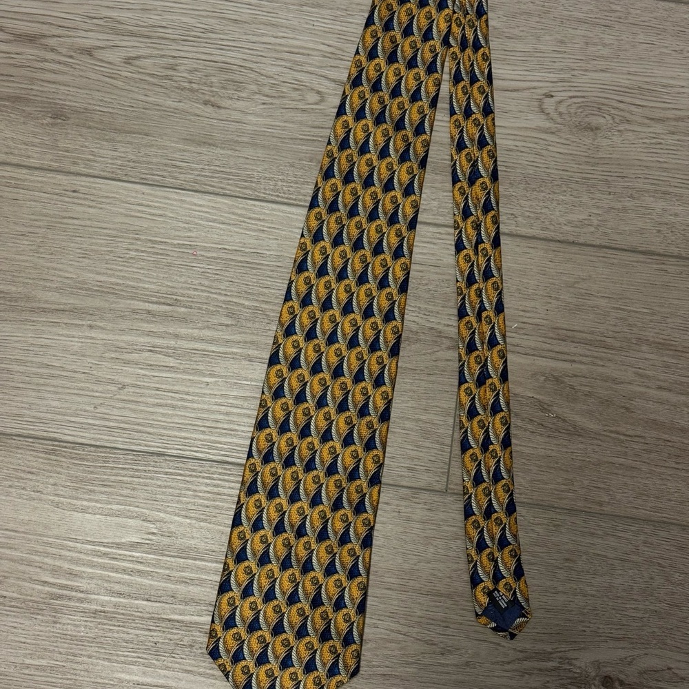 Dior Gold and Navy Geometric Silk Tie - Picture 5 of 6